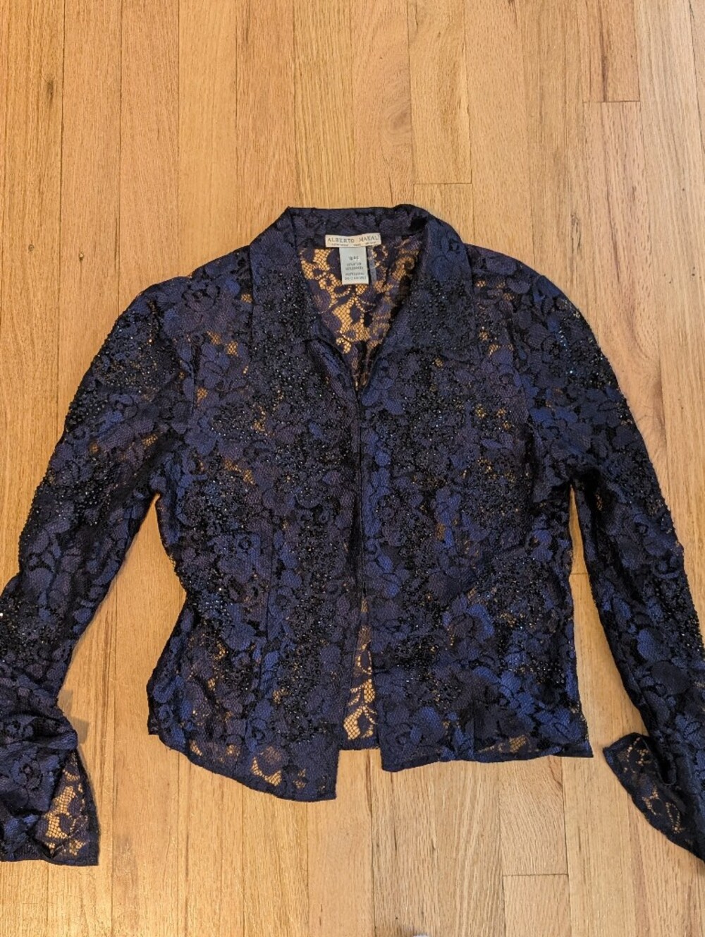 Alberto Makali Navy Lace Blouse With Beaded Details